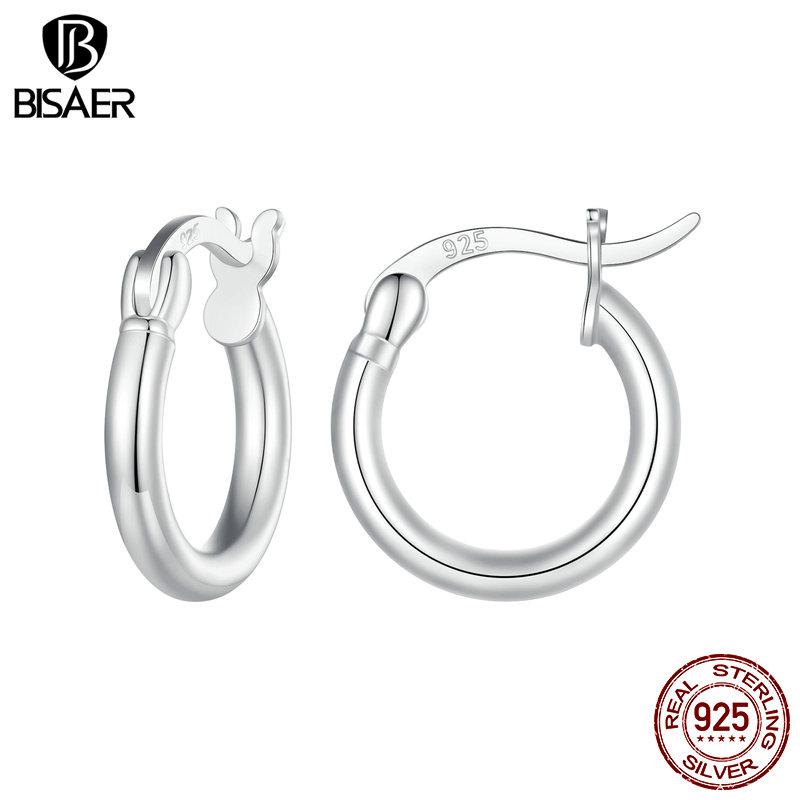 Bisaer Легкие серьги-кольца из стерлингового серебра 925 пробы, гипоаллергенные женские серьги-кольца с платиновым покрытием 14–24 мм