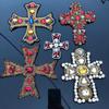 3D Craft Beaded Crystal Rhinestones Cross Design Patches Applique Sew On Patches Clothes Bags Decorated DIY Sewing