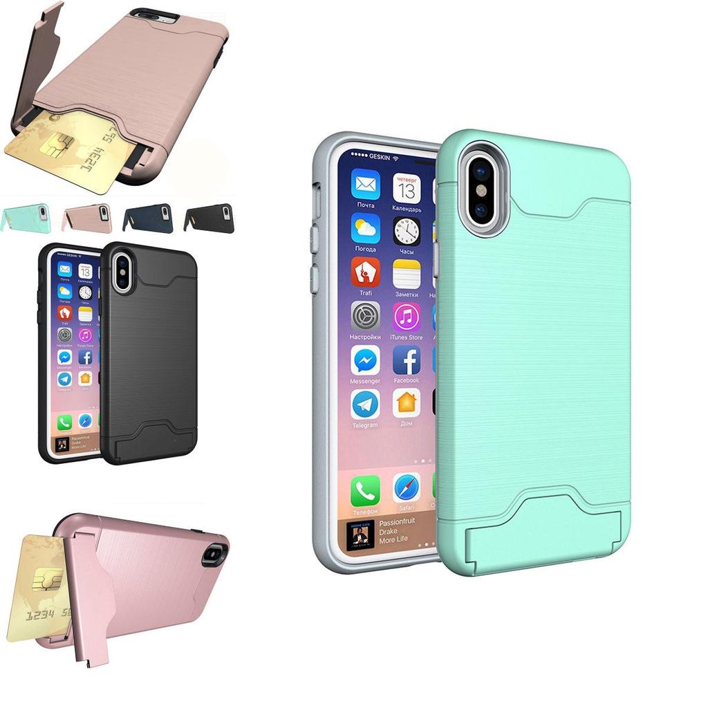 Kickstand Card Pocket Armor Hybrid Cover Case For Iphone X 8 6 6s 7 Iphone8 Plus
