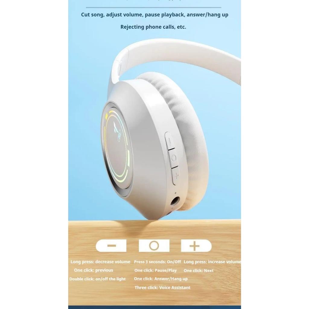 Colorful Light Wireless Bluetooth Headphones Over Ear HIFI Stereo Headsets Sports Gameing Earphones TF/AUX Music Player HD Mic
