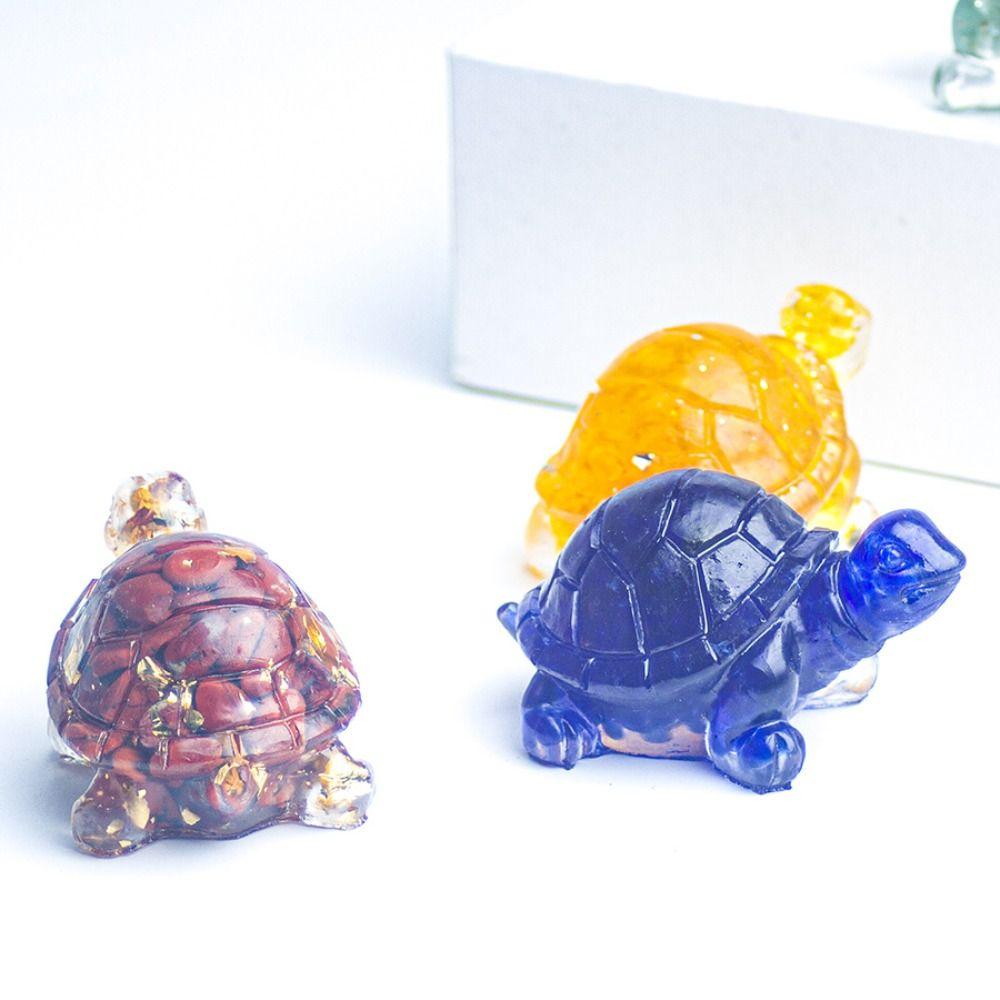 Stones Sculpture Animals Crystal Epoxy Turtle Statue Tortoise Natural Pocket Tortoise Figurine Crystal Epoxy Office