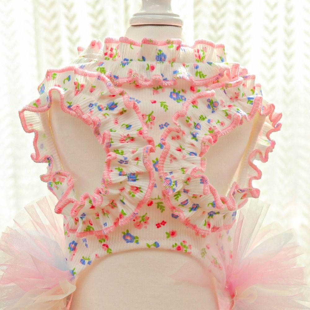 Fashion Cute Puppy Floral Vest Soft Breathable Cat Cake Skirt Thin Design Pet Princess Dress Pet Party