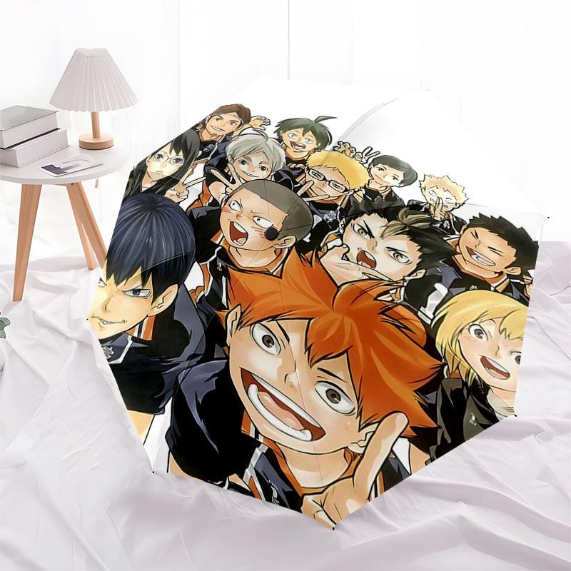 1pc Haikyuu!! Volleyball Club Team Photo Automatic Opening Folding Umbrella 8 Bone Iron Frame, Portable Design, Outdoor, Ideal Gift for Fans, Traveler