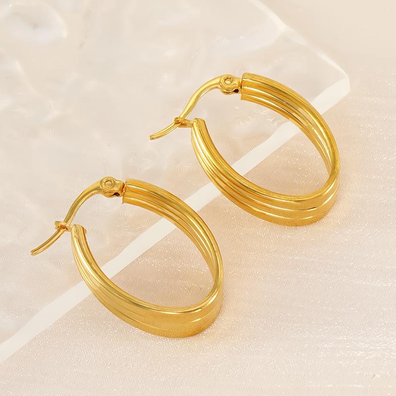 2023 Многослойные серьги из нержавеющей стали с 18-каратным золотым покрытием - Модные, Простые, Универсальные титановые серьги-кольца