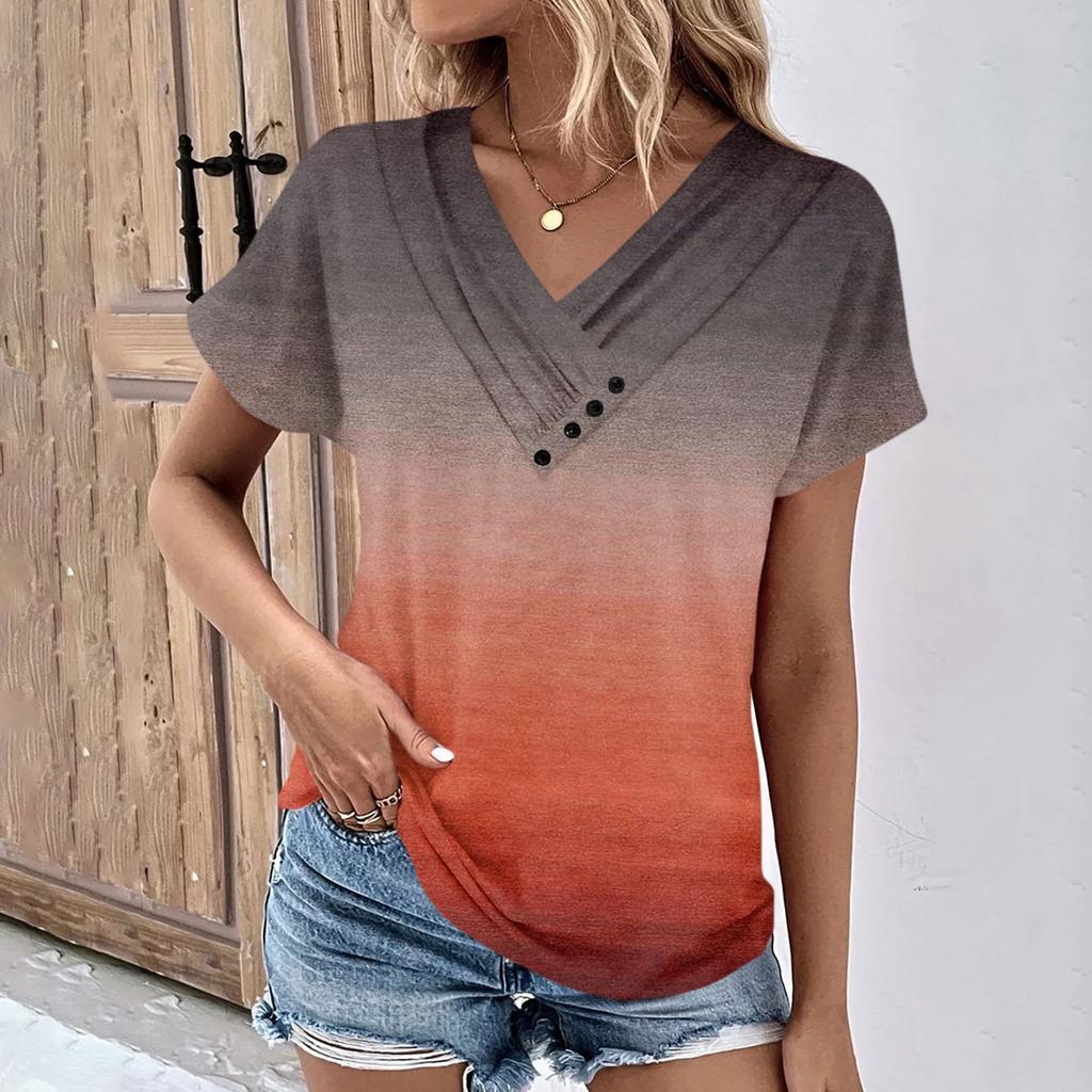 Summer Tops For Women Pattern For Women V-Neck Short Sleeve Comfy Womens Tops Oversized Tshirts