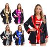 Womens Boxing Ring Outfit V Neck Tank Top Skirt Hooded Coverup Belt Halloween Cosplay Costume Set