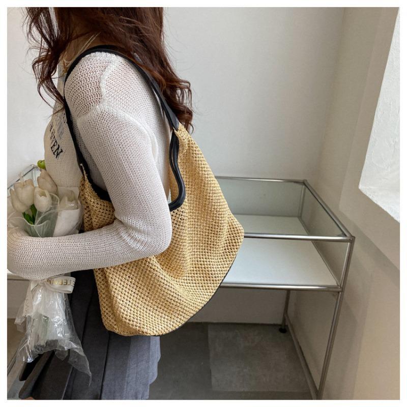 Women Fashion Woven Straw Small Shoulder Bag For Summer Beach Travel
