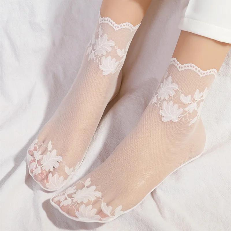 Новые летние короткие носки женские сетчатые кружевные прозрачные в стиле Лолиты невидимые тонкие нескользящие короткие носки до щиколотки черные с низким вырезом носки-лодочки