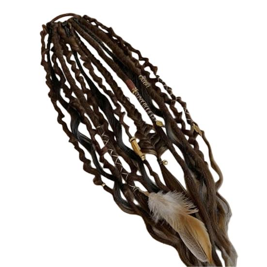 Бохо Плетеное наращивание хвоста с резинкой для волос Легкие заплетенные вручную косы Наращивание волос Женщины Мужчины Длинный Викинг Дреды Бусины Наращивание хвоста