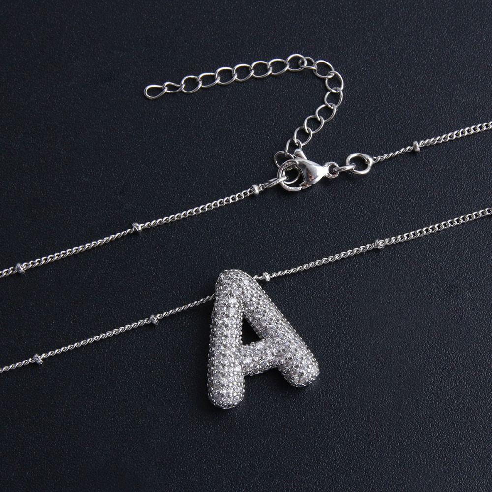 Rhinestones Letter Pendant Necklace Silver Color Women Choker Silver Zircon Necklace  Daily Life