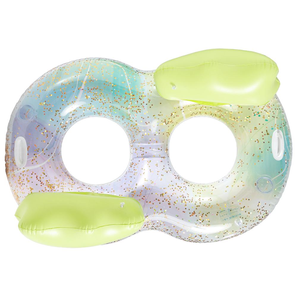Плавательный круг со спинкой в виде фламинго с пайетками большого размера, с подстаканником и ручками