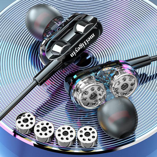 Проводные наушники-вкладыши C52 с шумоподавлением, внутриканальные, с проводным управлением, металлические, с двойным подвижным излучателем, восьмиядерные