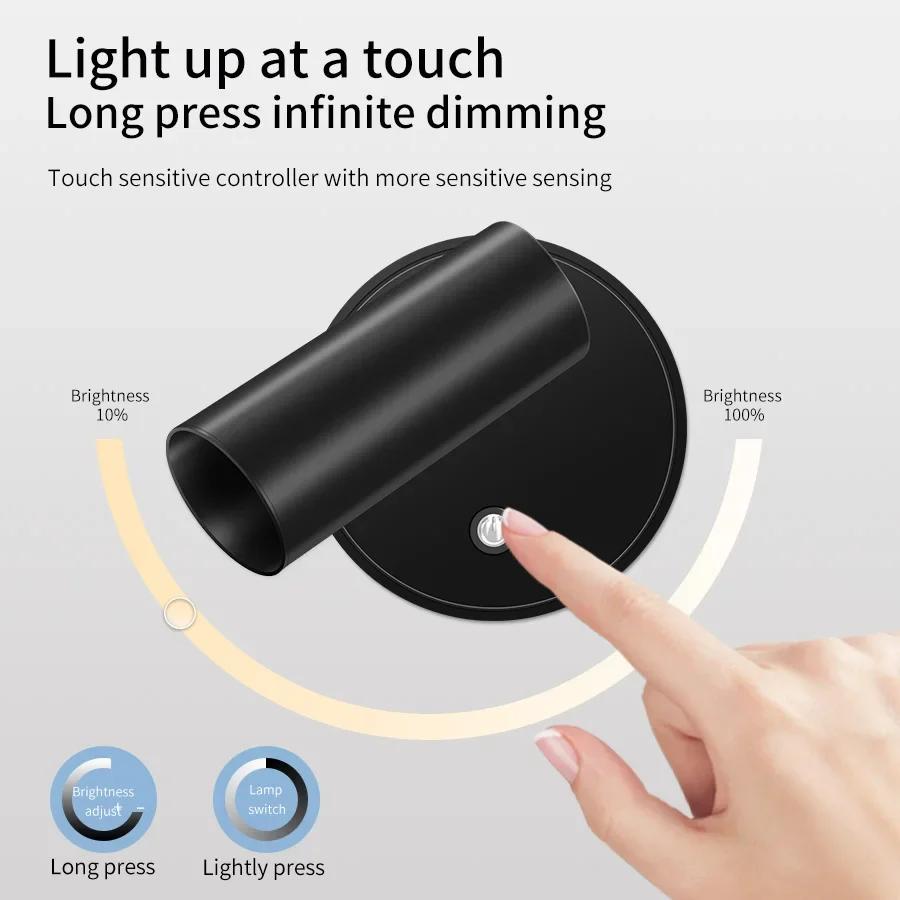 Rechargeable LED Wall Lamp Touch Night Lights Wireless Magnetic Spotlight 360° Rotation For Bedroom Bedside Reading Lighting