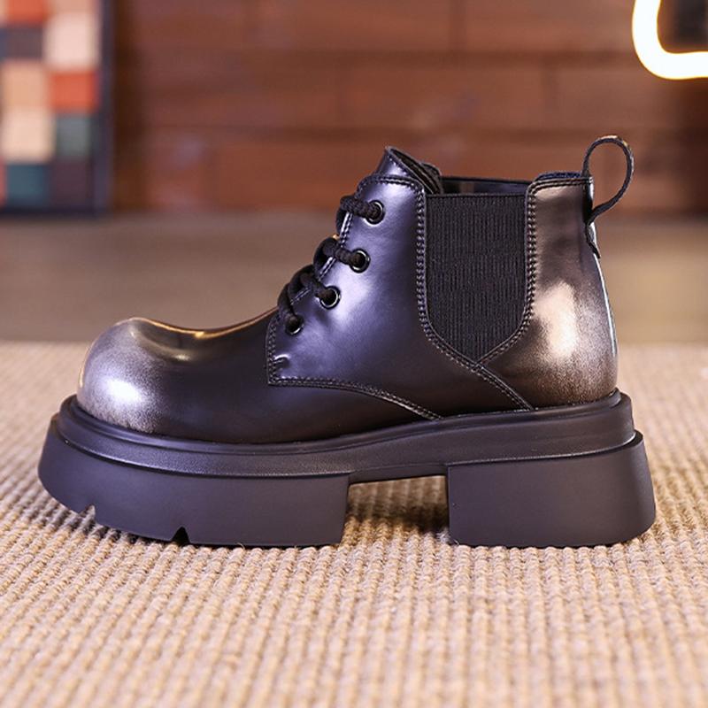 Fashion Autumn Boots for Women Genuine Leather Retro Ankle Boots Thick-Soled Heightened Tooling Women High-Top Zipper Boots