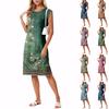 Летние платья для женщин с круглым вырезом, повседневное свободное пляжное платье с разрезом и карманами