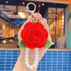 Crochet Pearl Flower Keyring Unique Camellia Pendant Keychain Rose Camellia Keychain Women