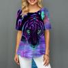 Women Plus Size Ladies Tee Short Sleeve T Shirts Colorful Tiger 3d Print Loose Casual Tops Female Irregular Summer Clothes
