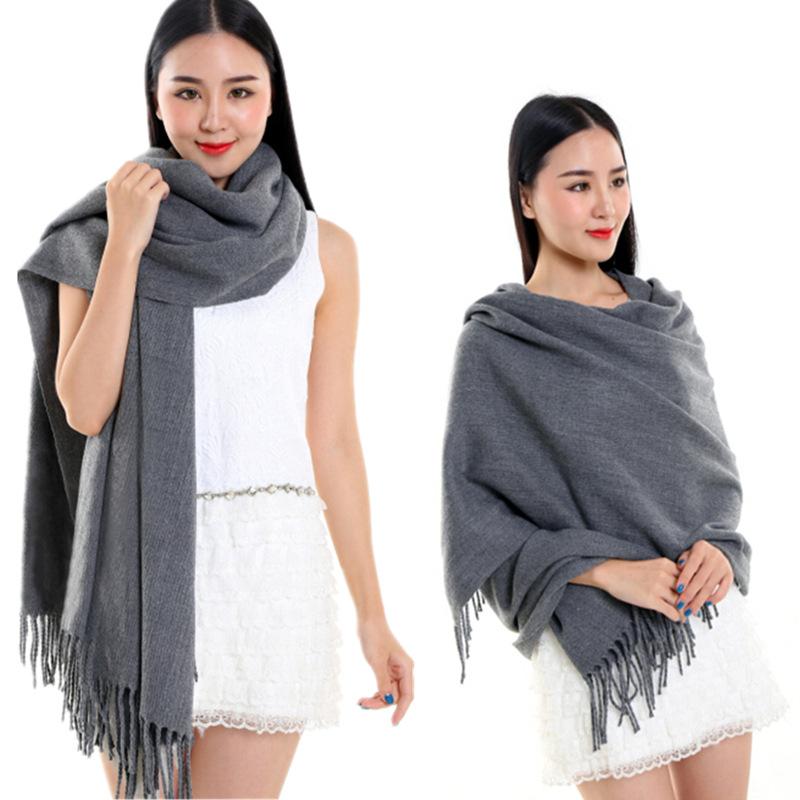 Warm Solid Color Cashmere Wool Scarf Winter Tassel Unisex Shawl Solid Color Scarf for Women