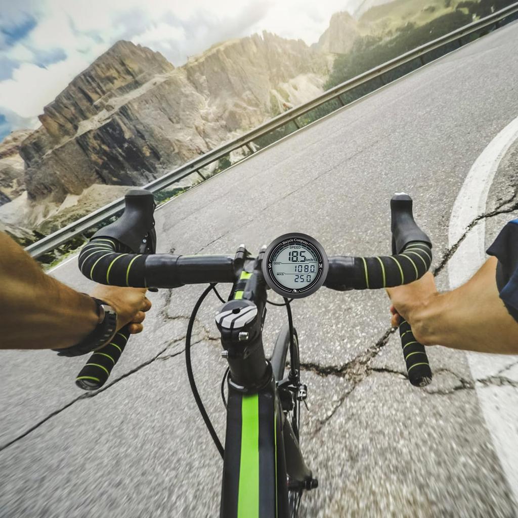 Wired Cycling Computer with Battery Large Screen Display Speedometer, 6-Month Life, Waterproof, Backlight, Speedometer, Odometer, Multi-Function,