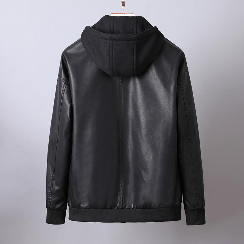 Осенне-зимняя мужская хлопковая кожаная куртка, красивый мотоциклетный наряд, модная корейская версия поддельной двухкомпонентной куртки с капюшоном, зеленый кошелек из искусственной кожи