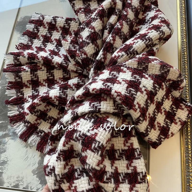 NINA SOLOR Thick Cashmere Houndstooth Color Block Scarf Shawl