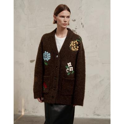 2025 Большой размер Осенние свитера Пальто Кардиган Карманы Женский Узор Принт Пуговицы Свитера Вязание Свободный свитер