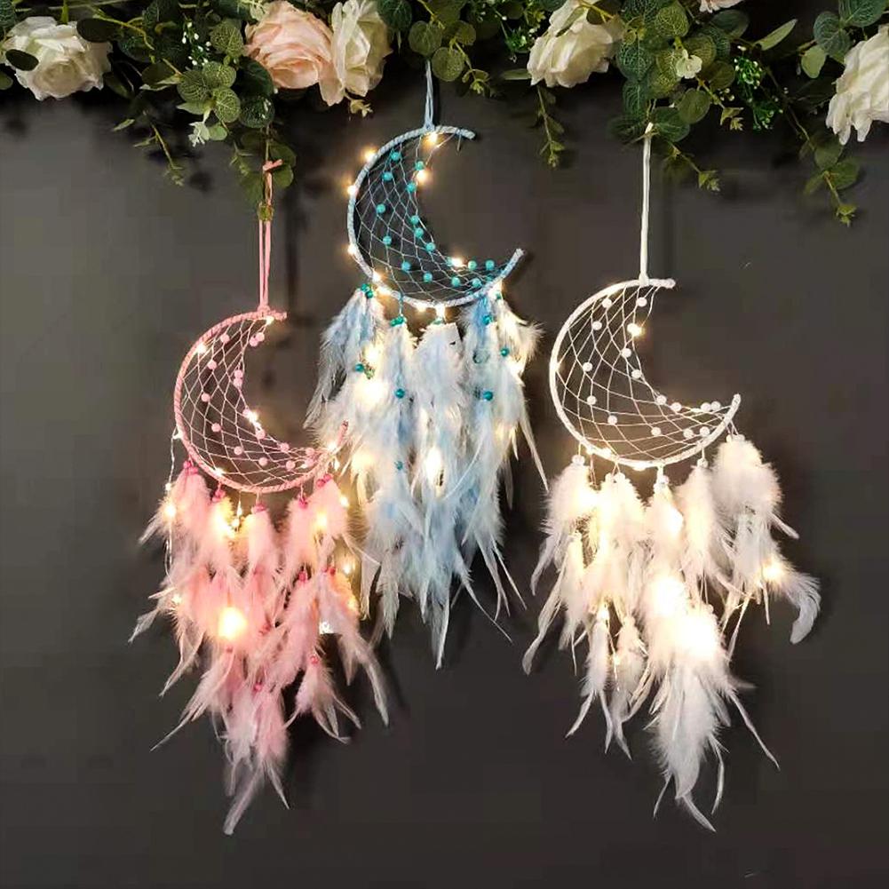 Wall Hanging Decor Night Light Dream Catcher Feather Moon Lamp Children'S Room Decor Decoration Bedroom Decorative Luminaires