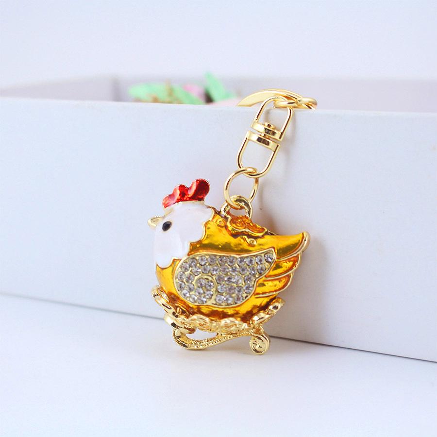 Очаровательный брелок для ключей в виде курицы с бриллиантами - металлическая подвеска в виде курицы со знаком зодиака для женских сумок (Подарочный предмет)