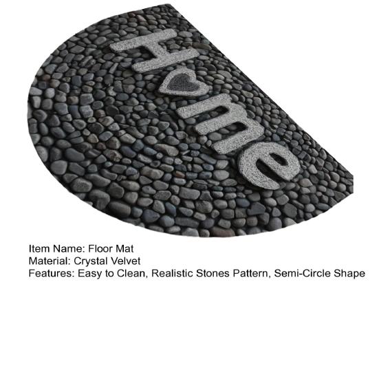 3D Камни Коврик для Приветствия Реалистичный Узор из Камней Напольный Коврик Полукруглый Коврик для Двери с Противоскользящей Основой для Входной Двери Крыльца Ванной Кухни