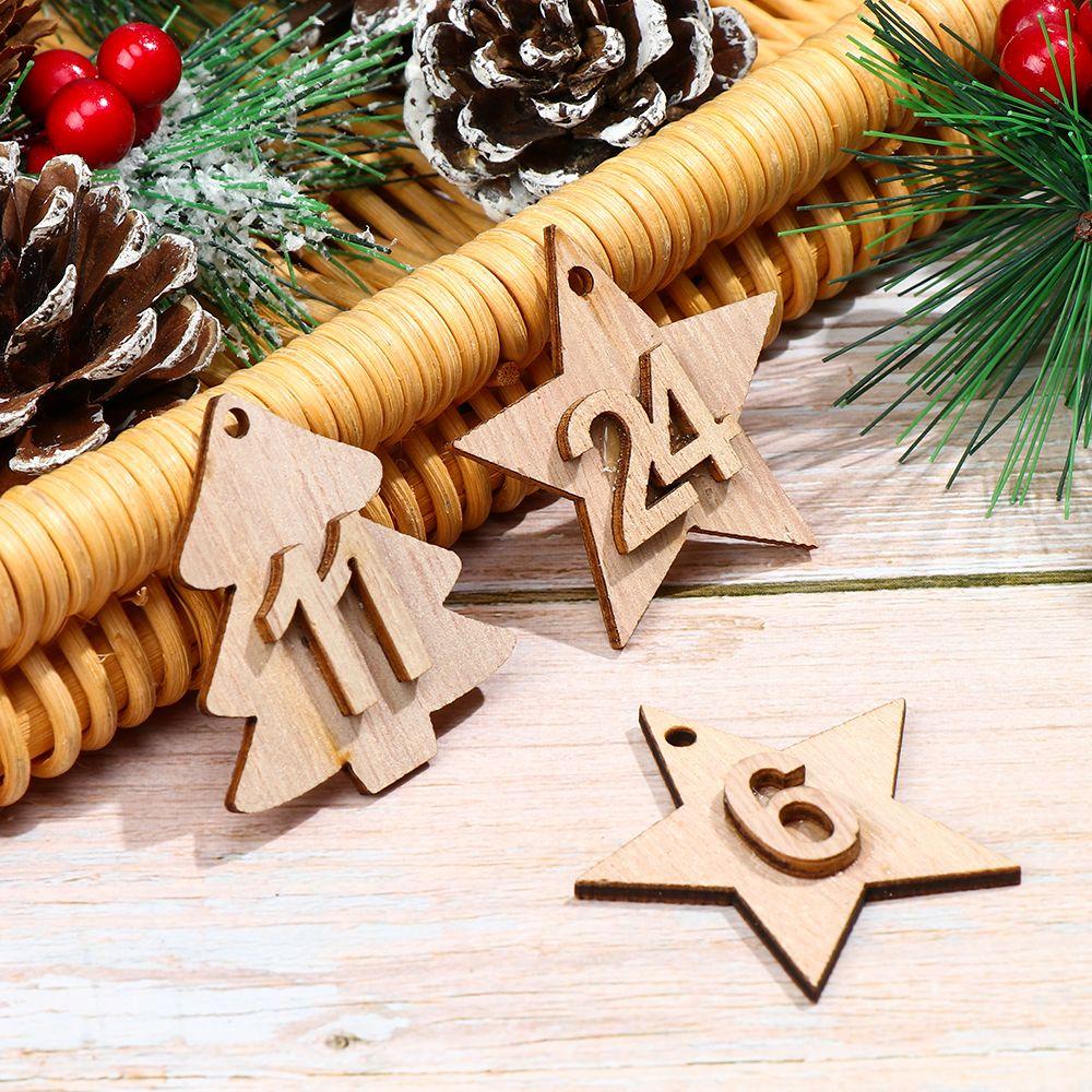 24 Number Label Christmas Advent Calendar Wooden Pendant Countdown Hanging Tags DIY Gift Bags Decor Biscuit Package
