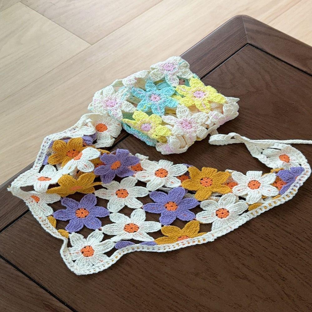 Little Daisy Crochet Triangle Headscarf French Retro Triangular Turban Scarf  Women Girls