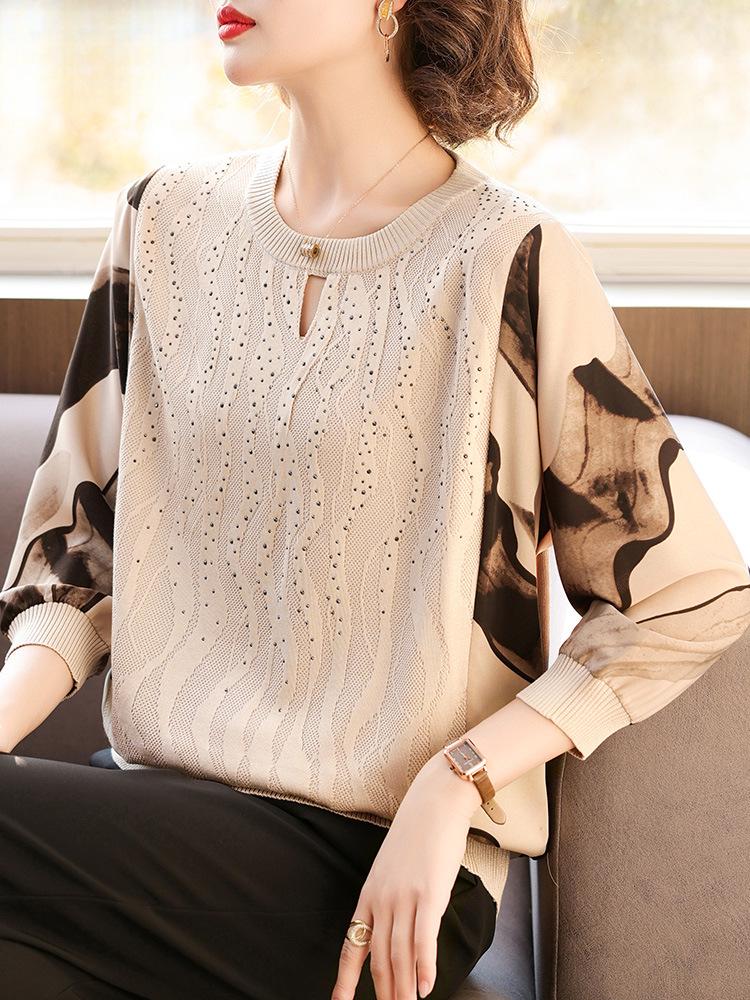 Вязаный осенний топ для мамы 2025 - Модная легкая футболка для женщин среднего возраста