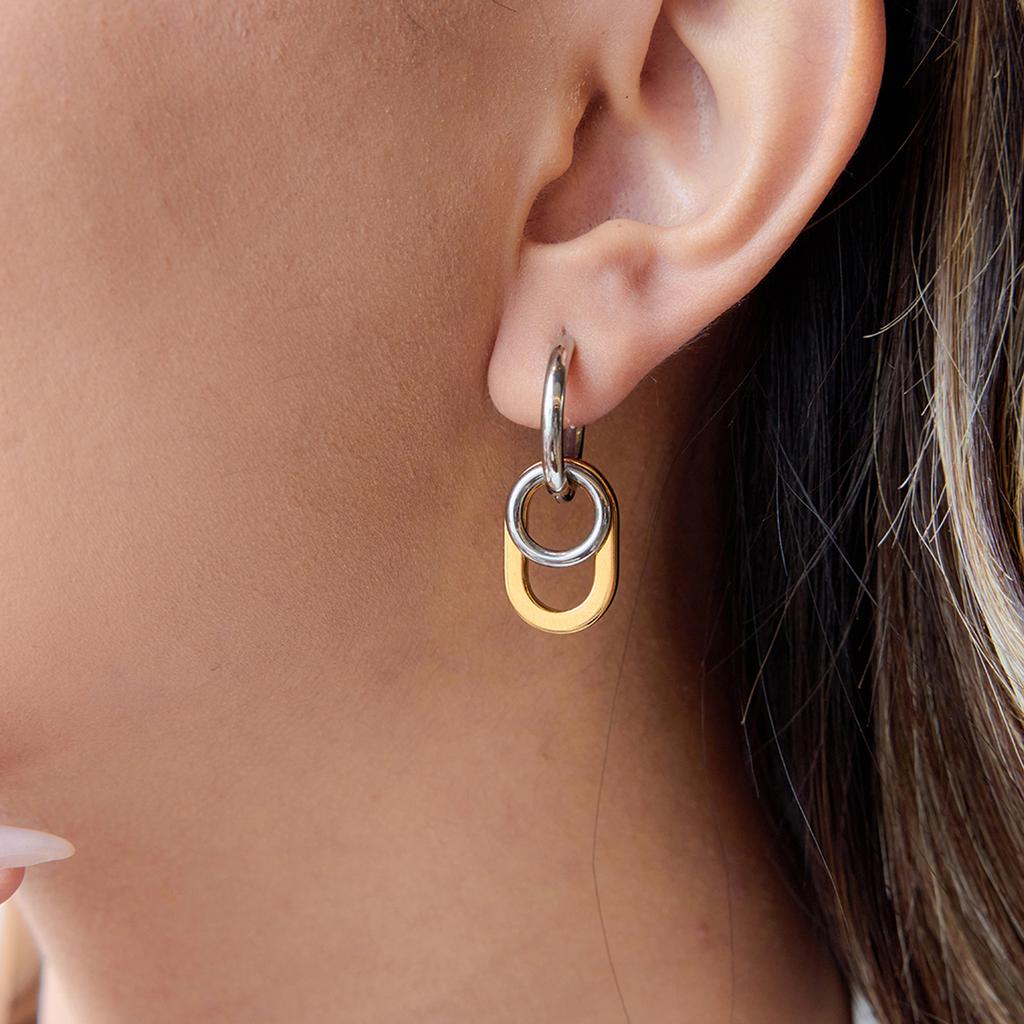 Youthway Two Color Minimalist Skeleton Hoop Dangle Earrings Anti Allergy  Gold Plated Stainless Steel Oval Ears Jewelry