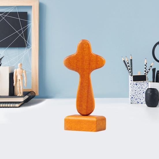 Wooden Cross Decoration with Magnetic Base Handmade Faith Prayer Cross Home Office Bookshelf Desktop Decoration Ornament