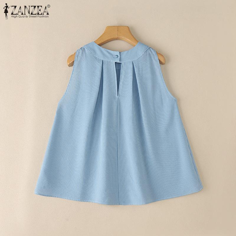 ZANZEA Женские повседневные летние майки без рукавов в полоску с круглым вырезом