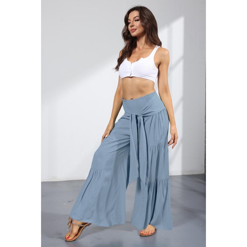 Женские модные темпераментные завязки с эластичной резинкой на талии, плиссированные широкие брюки, повседневные свободные брюки