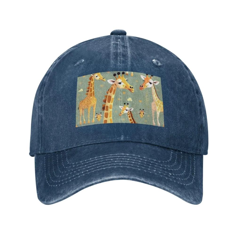 Cute Wild Cartoon Giraffes Print Washed Cowboy Baseball Cap for Adults Adjustable Baseball Caps Outdoor Sports