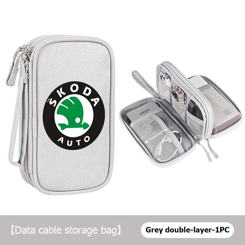 rjhwp8 Car Styling Digital Storage Bag Oxford Cloth Cable Tools Travel Purse For Skoda Kodiaq Fabia Kamiq Karoq Octavia 2 3 Rapid Scala