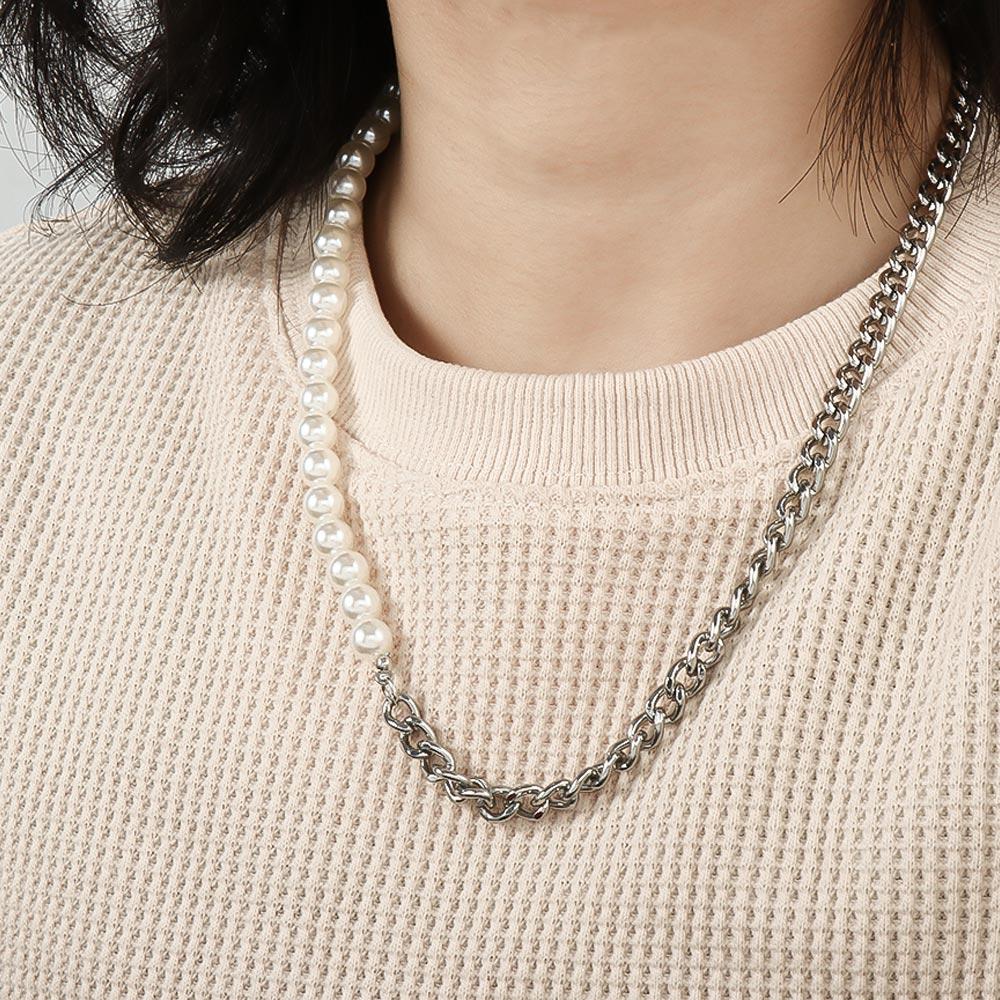 Мужское колье, корейское модное ювелирное изделие из нержавеющей стали, кубинская цепочка, мужская цепочка на ключицу, жемчужное ожерелье