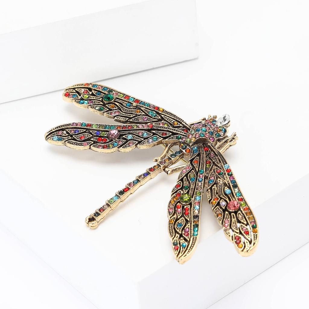 Light Luxury Retro Alloy Rhinestone Dragonfly Brooch Exquisite And Versatile Women'S Suit Cardigan Corsage Jewelry Pin