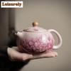 180ml Antique Powder Ru Kiln Teapot Retro Peony Flower Xi Shi Pot Tea Maker Kettle With Ball Hole Filter Chinese Teaset Supplies