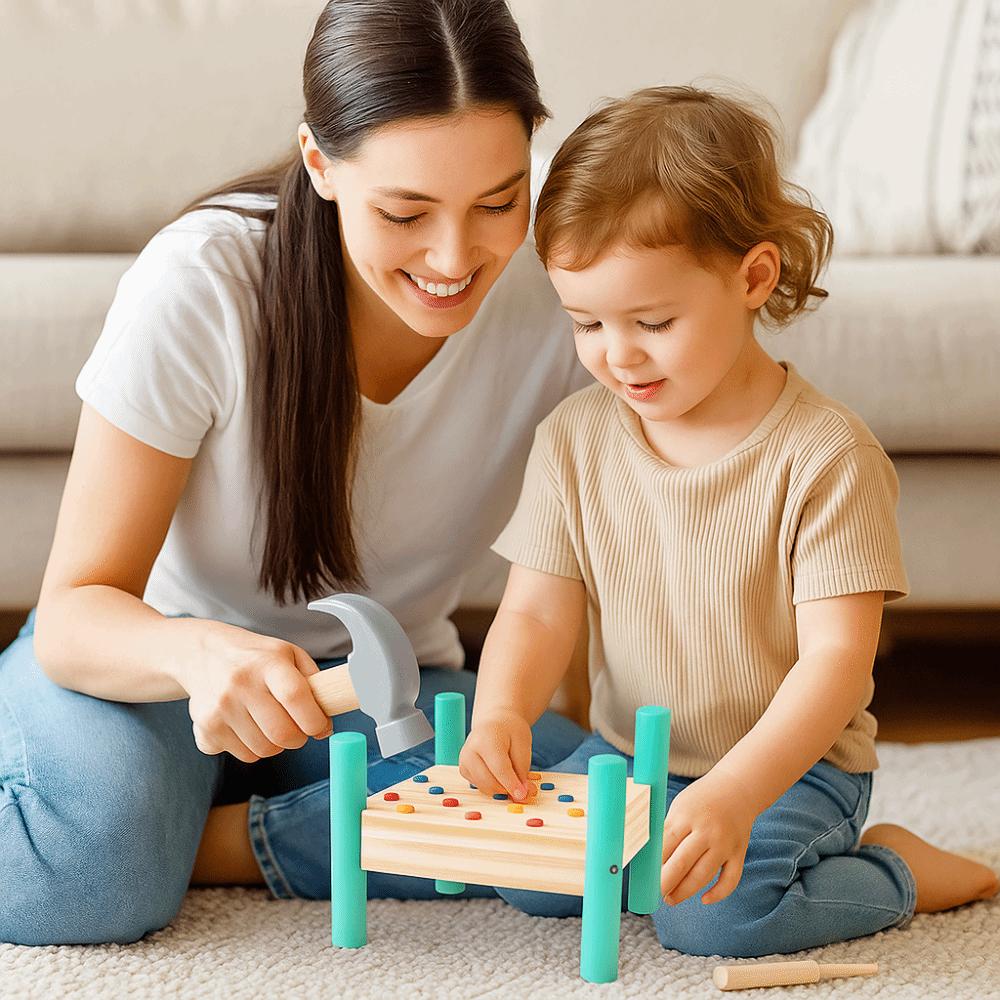 Wood Knock Nails Tool Toy Montessori Baby Hammer Hit Wooden Toys  Hand-eye Coordination