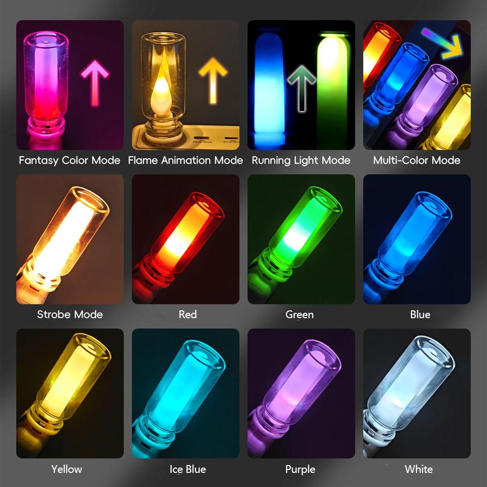 Car Retro 5V LED Bulbs Incandescent Atmosphere Ornament Light Universal USB LED Candle style Rainbow Color Atmosphere Lamp