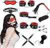 SM Restraints Adult Goods 10 Piece Standard Eye Leg Cross Baramuchi Nipple SM Sex Toys for Nipple Beginners Bag Women's [Red/Black Set] Mask, Muzzle,