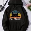 Футболка с капюшоном для женщин с принтом кошки и надписью «Ew People», осенне-зимняя, повседневная, милая, модная, с круглым вырезом, длинным рукавом и флисовой подкладкой. Толстовки, одежда.