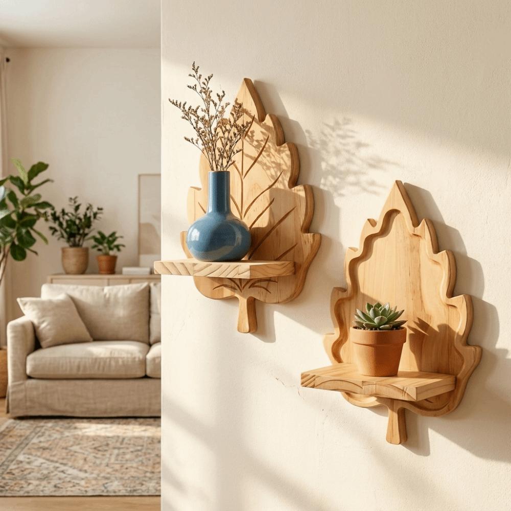 Nature Style Maple Leaf Wall Shelf Wooden Wall Mounted Leaf Shelf for Living Room