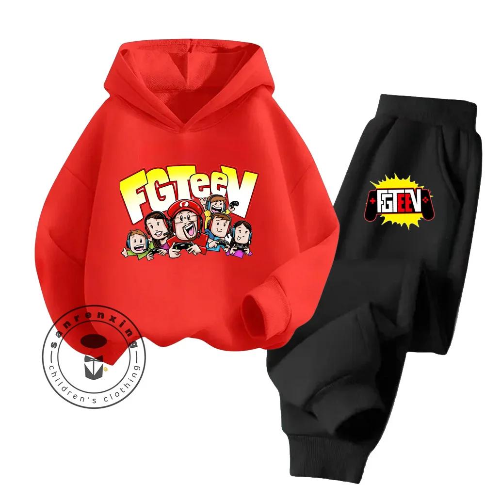 FGTeeV Cartoon Loungewear Идеально подходит для ленивых выходных в помещении Детский креативный дизайн Мультяшный принт Чистый хлопковый комплект с капюшоном