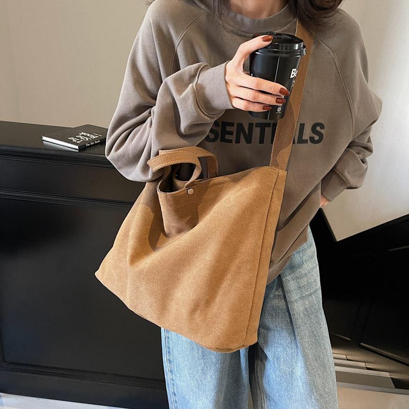 Холщовая сумка женская большая вместительная сумка через плечо студенческая однотонная сумка через плечо для поездок на работу
