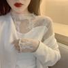 Осень и зима новая бархатная кружевная рубашка женская с длинным рукавом водолазка облегающая и тонкая внутренняя базовая рубашка топ иностранного стиля