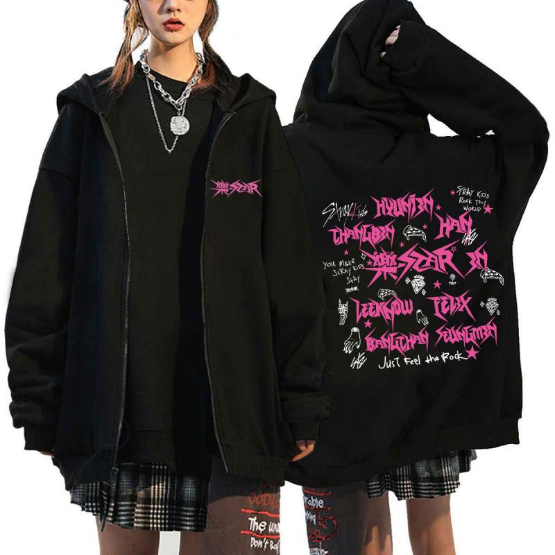 Свободная толстовка на молнии с принтом Harajuku от K-Pop звезды Stray Kids